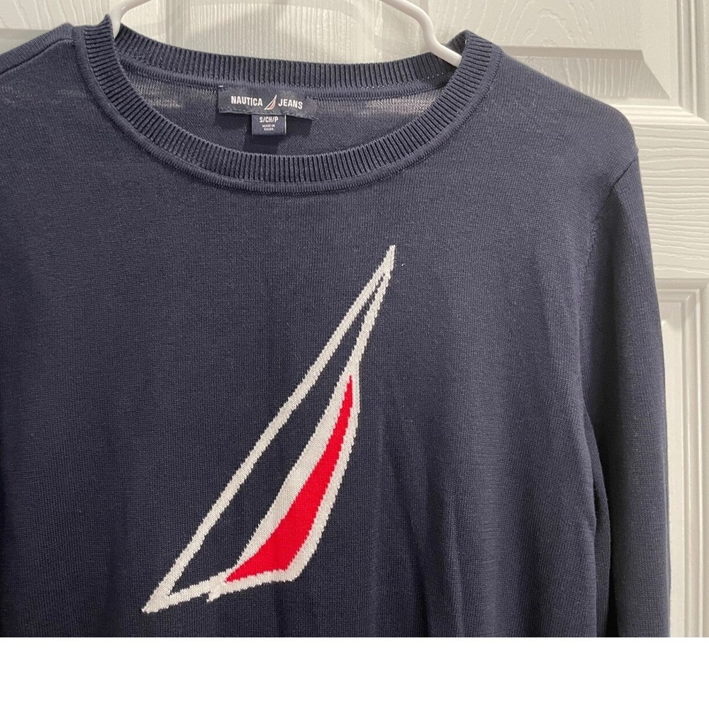 Nautica Jeans Crewneck‎ Sweater Knit Pullover Long Sleeve Logo Casual Top Small